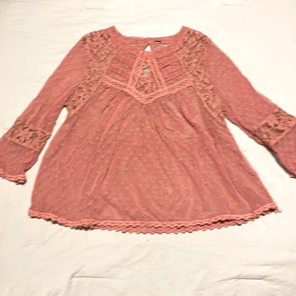 Free People Modern Romance Rose Pink Sheer Lace Top Boho Size XS - Picture 4 of 9